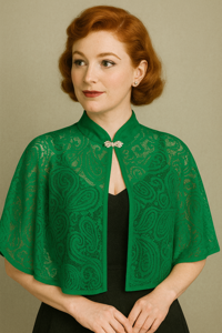 Bolero/cardigan - blondeslag med lille diamant lukning - grøn