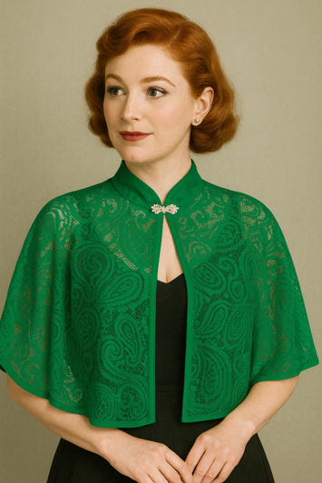 Bolero/cardigan - blondeslag med lille diamant lukning - grøn