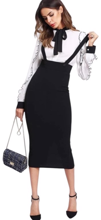 Nederdel (Spencer): Nora - sort wigglenederdel med seler