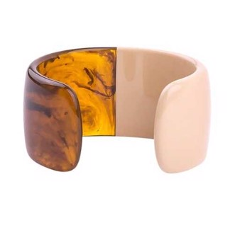 Plastik armring - Vintage Colorful Resin Acrylic Geometric Open Bangle, creme/rav