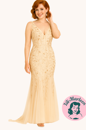 Lang gallakjole - Asta, guld