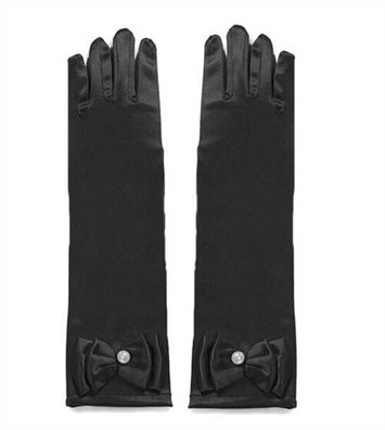 Lange satin festhandsker til børn, sort