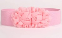 Bredt elastisk bælte med satin roser, lyserød