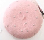 Beret, lyserød med diamanter - lækker vintageinspireret beret i filt