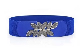 Elastik bælte - Leaf, blå - sølv