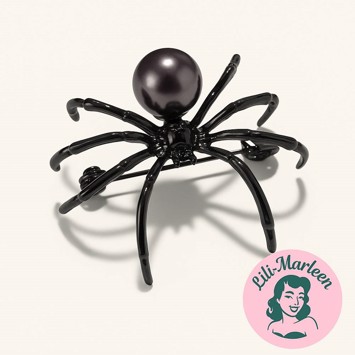 Black Widow – Elegant edderkop broche med mørk perle