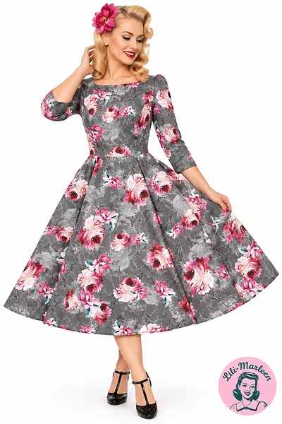 Miss Molly – Grå vintage 50’er kjole med blomster