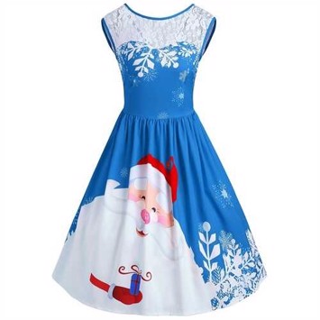 Julekjole: Blue santa dress - sød blå julekjole med blondeoverdel