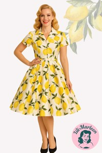 Miss Limonella – Frisk 50’er-inspireret kjole med citronprint og bælte