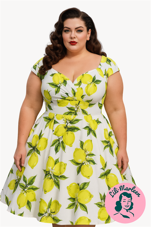 Swingkjole: Miss Amalfi Sunshine – Plus Size Kjole med Citroner & Italiensk Sommerstemning