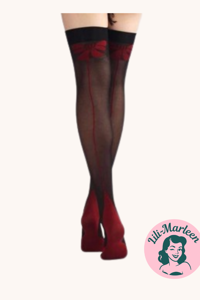 Strømper – Sort Elegance med Rød Sløjfe 🎀