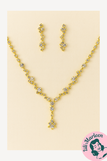 Sparkle Sweetheart, guld – Smykkesæt med halskæde og øreringe i funklende klar sten