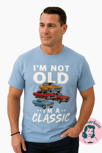 Old Timer Legend – Blå T-shirt med Vintage Cars Print