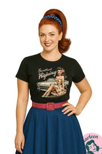 Sweetheart of the Highway – Hvid T-shirt med Retro Print