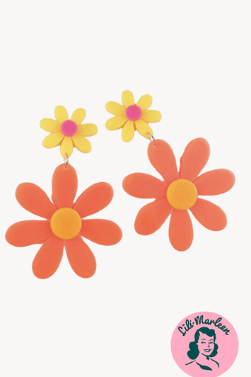 Yvonnes maguridt øreringe – neonblomster med knald på kuløre orange/gul