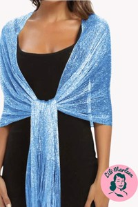 Sjal, metallisk lyseblå sjal med glitter - med frynser