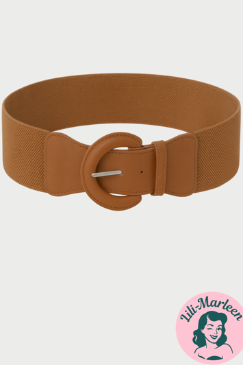 Bredt elastisk lakbælte, Karamelbrunt mat