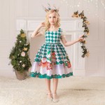 Børnejulekjole: Little Christmas harlequin, grøn