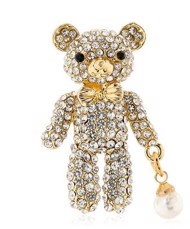 Broche - bamse med glitrende sten og perle