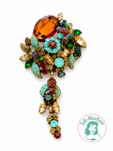 Stor Vintage Broche med Krystaller Eksklusiv