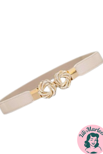 Smalt Elastisk Bælte, beige med guld spænde lukning - glitrende sten