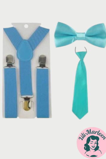 Børne seler og butterfly og slips, Aqua 