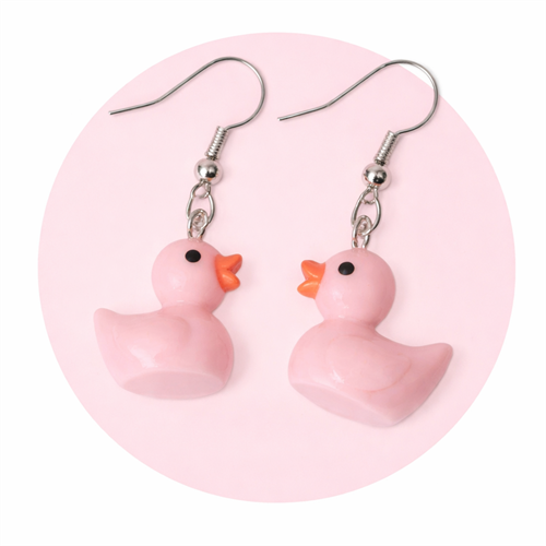 ØRERINGE - Gummiand, lyserød - HÆNGEØRERINGE