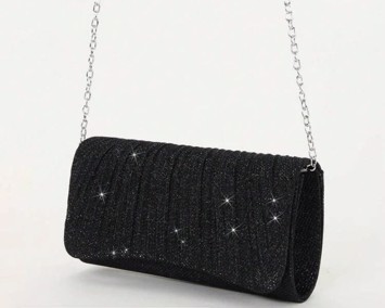 Fest clutch: Miss Diva, sort - sød  enkel festtaske i sort med glitter 