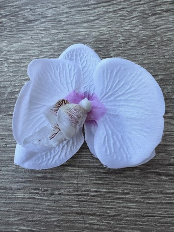 Orkide Hårclips med Krokodillespænde, hvid med lyserød midte🌸