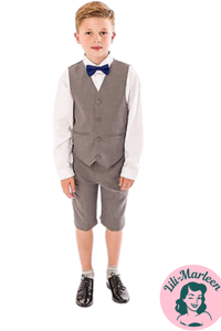 Børne jakkesæt: Carl Emil - grå - jakkesæt med shorts i 4 dele