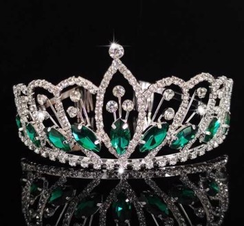 Diadem/Tiara - Miss Cibel, sølv med grøn