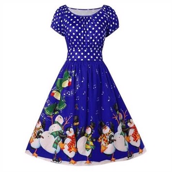 Julekjole: Christmas Dotty, blå - sød sort kjole med polka prikker på overdelen