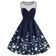 Julekjole; Christmas Star - sød midnatsblå kjole med stjerner