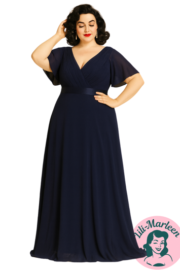 Lang gallakjole - Cornelia, navyblå 