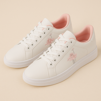 Sneakers - Diane lyserød - hvide med lyserød broderi 