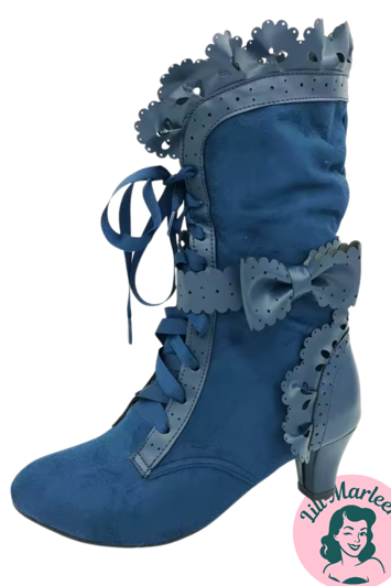 Daniella – Blå Lolita Støvler med Sløjfedetaljer