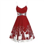 Julekjole: Deer Christmas, rød - sød rød kjole med palietter 