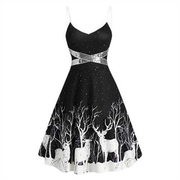 Julekjole: Deer Christmas, sort - sød sort kjole med palietter 
