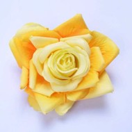 Stofrose, deluxe gul rose på Hårklips/brochepin 
