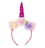 Enhjørning/unicorn hårbøjle, pink - ivory/lyserød/lilla