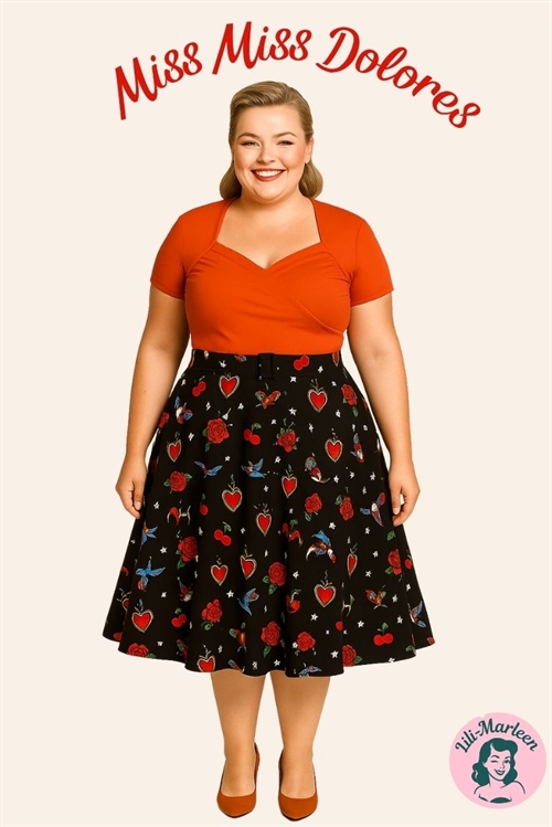 Miss Dolores – Swingnederdel med Tattoo-Print og Rockabilly-Romantik