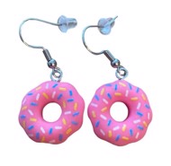 Øreringe - hængeøreringe donuts, pink 