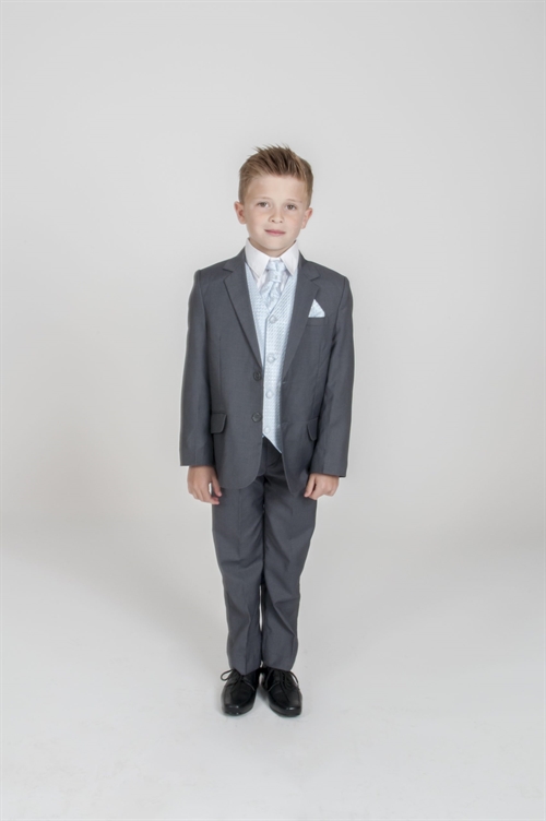 Børne jakkesæt: Anton; grå/lyseblå - jakkesæt i 5 dele 
