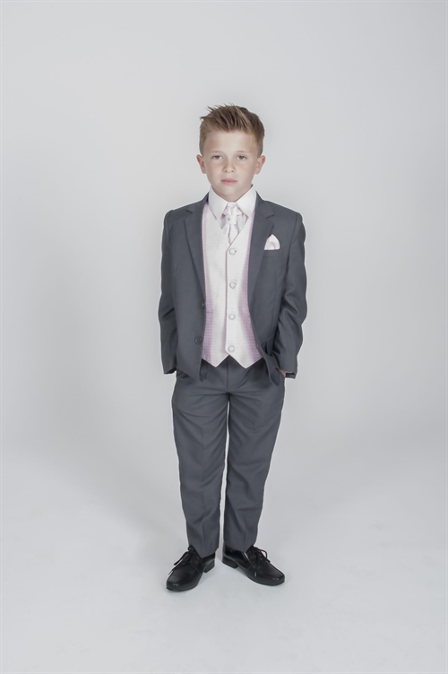 Børne jakkesæt: Anton; grå/lyserød- jakkesæt i 5 dele 