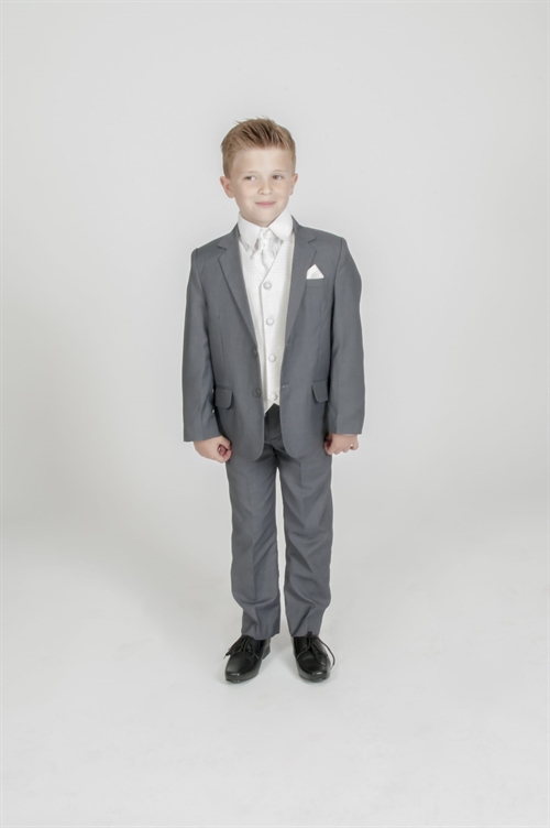 Børne jakkesæt: Anton; grå/ivory - jakkesæt i 5 dele 