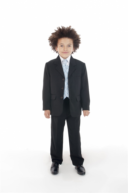 Børne jakkesæt: Elliot; sort/lyseblå - jakkesæt i 5 dele 