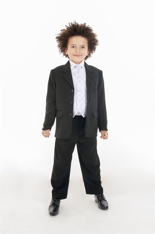 Børne jakkesæt: Elliot; sort/lyselilla - jakkesæt i 5 dele 