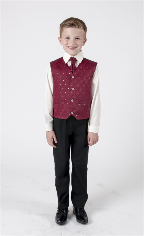 Børne jakkesæt: Mathias, vinrød - fint jakkesæt i 4 dele 