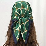 Tørklæde til håret eller hals, grønne vifter - ekstra stort