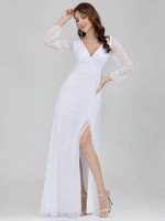 Lang gallakjole - Nadine - smuk hvid lang kjole med ærmer